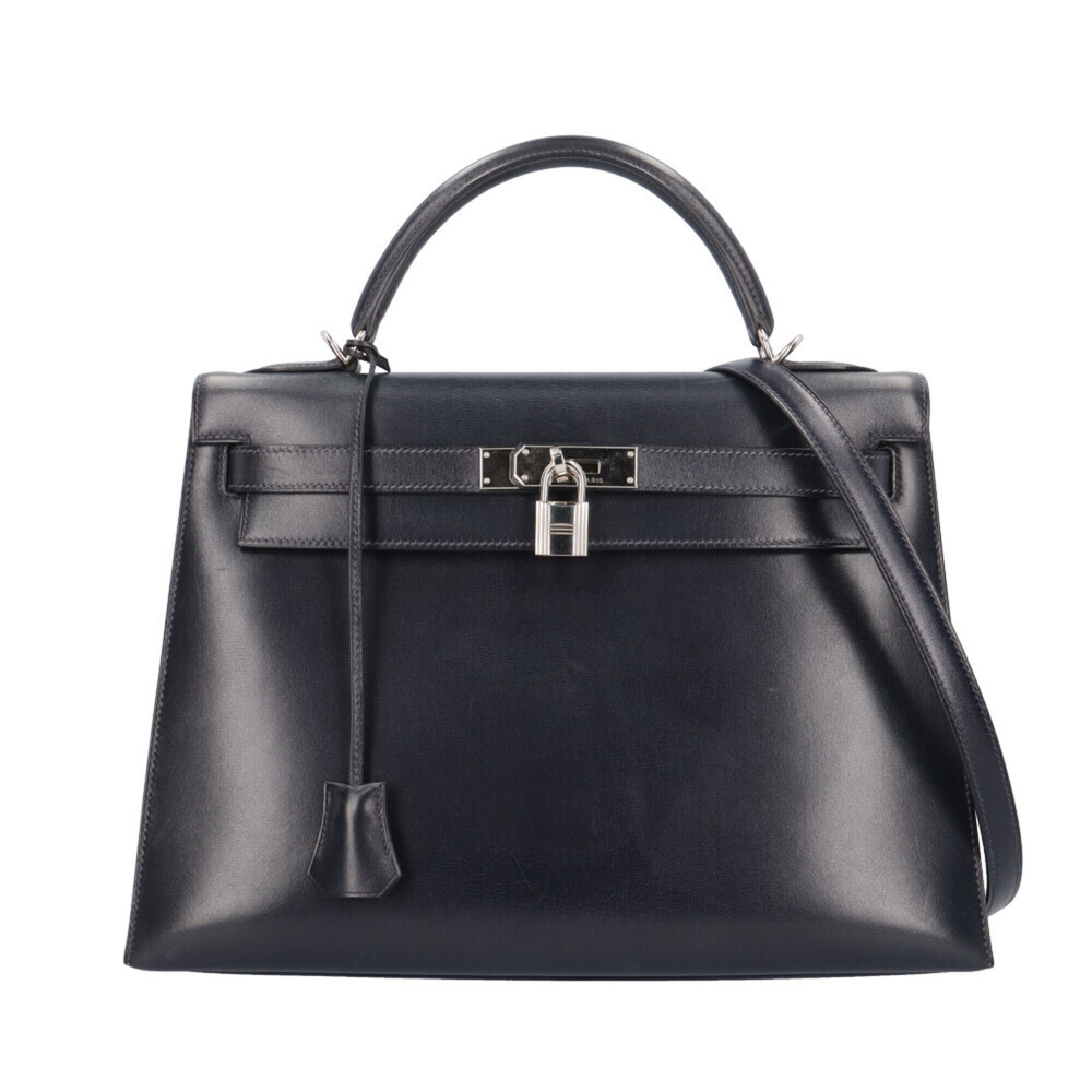 Hermes Kelly 32 Shoulder Bag, Handbag, Box Calf Leather, Navy, Women's, HERME...